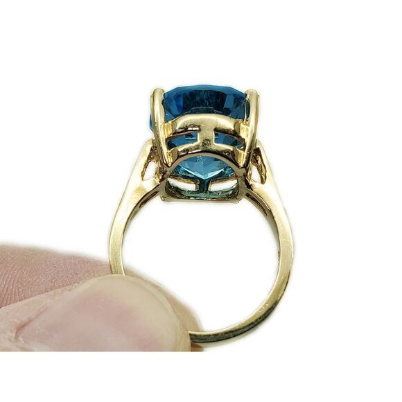 Big 11.67 ctw Oval Blue Natural Topaz Solitaire Ring 14k Gold Size 5.75 - Picture 4 of 7
